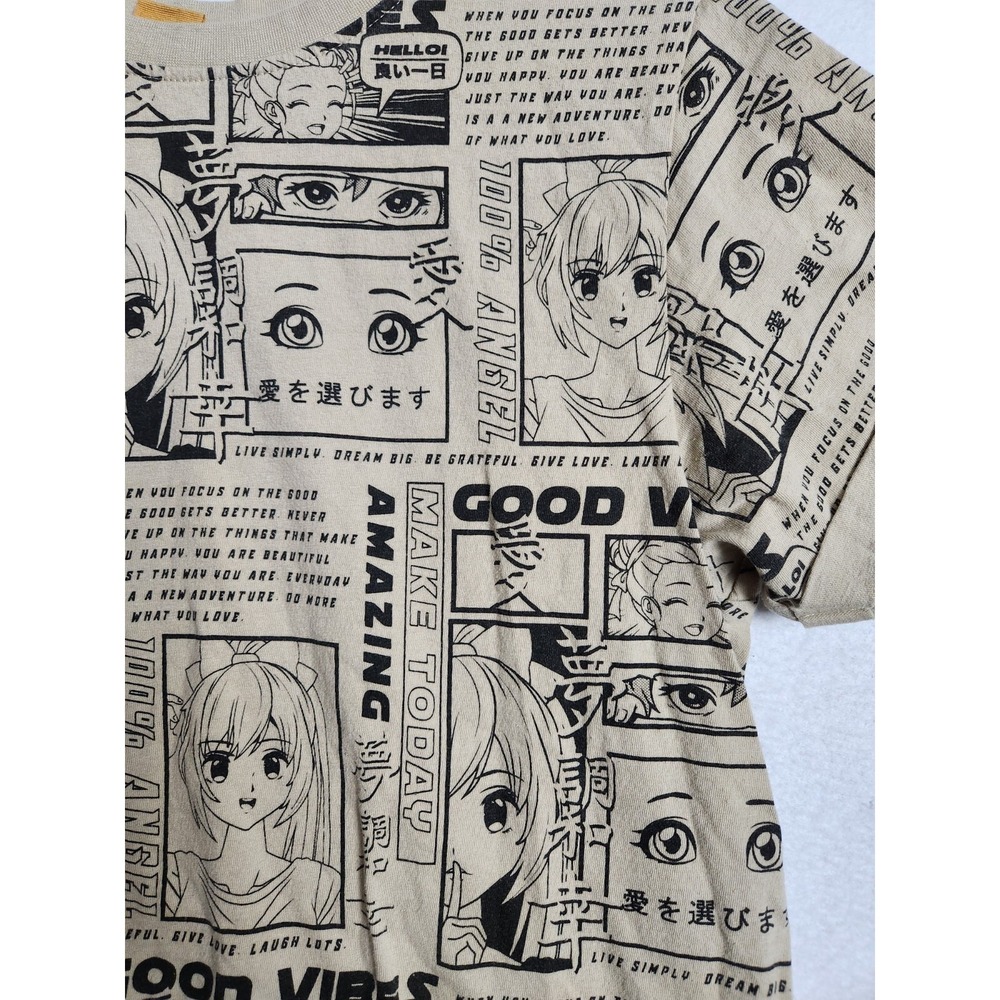Vibe N Kids T Shirt Good Vibes Anime Comic Size M Cotton Tan - Picture 2 of 10